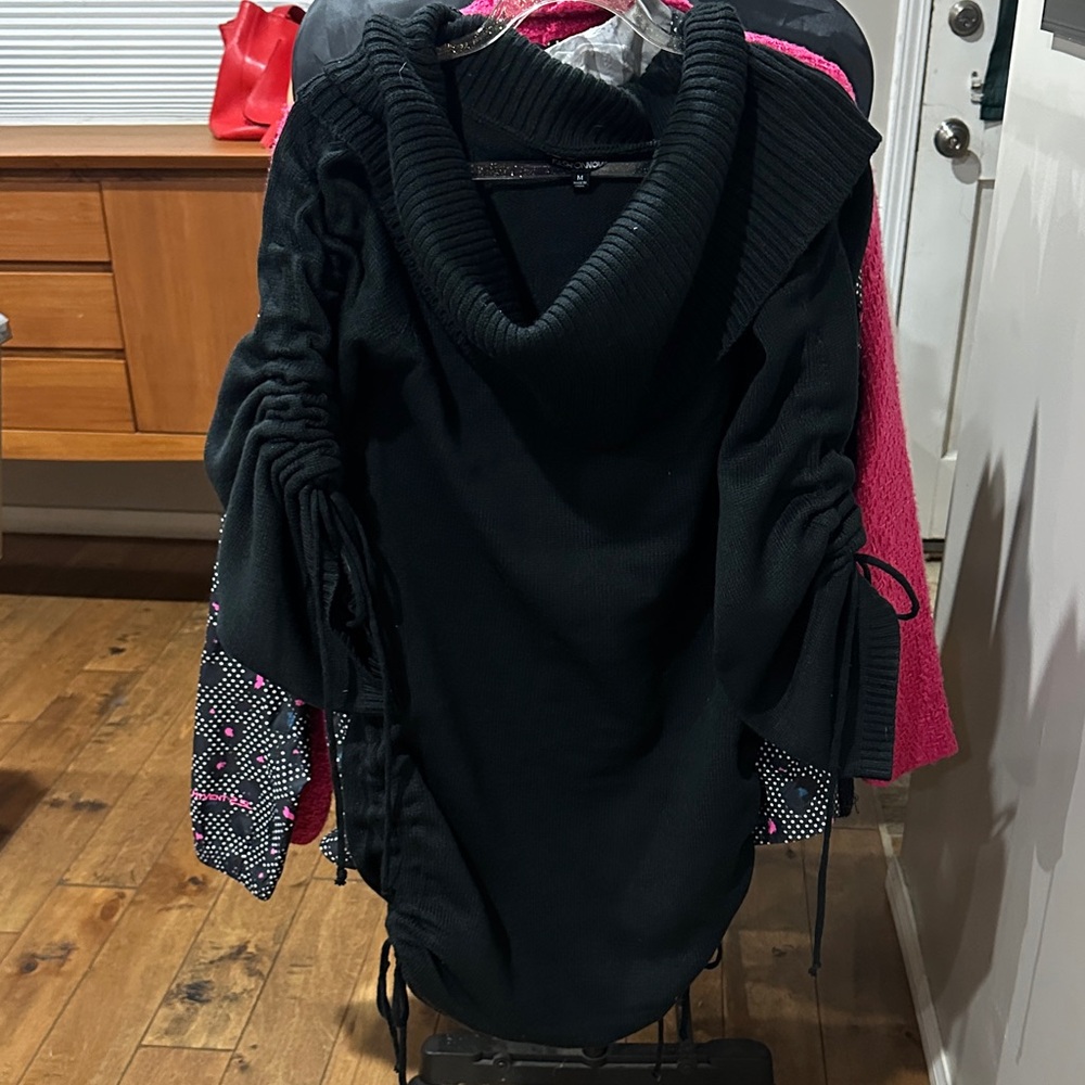 Fashion Nova Black Mini Dress with Drawstring Sleeves